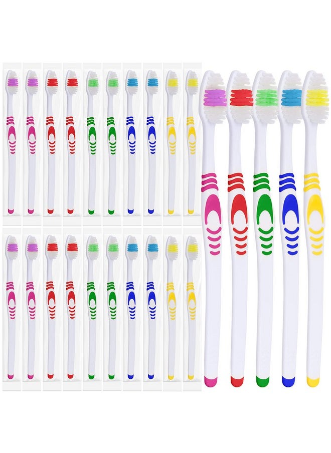 25 Bulk Toothbrushes | Individually Wrapped | Manual Disposable Travel Toothbrush Set for Adults or Kids | Made with a Medium-Soft Large Head | Multi-Color | Travel Toiletry Oral Set