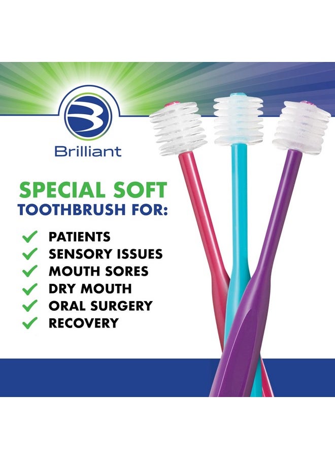 Brilliant Specialty Adult Round Toothbrush for Sensitive Mouths to Support Chemo and Other Sensory Oral Care Needs with Ultra Soft Bristles, Raspberry, 1 Pack