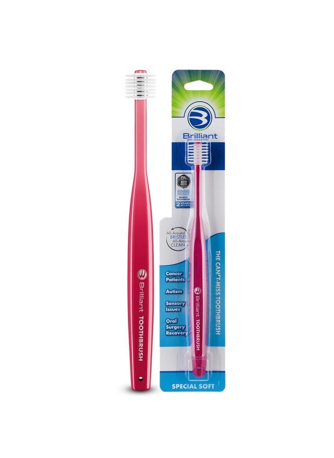 Brilliant Specialty Adult Round Toothbrush for Sensitive Mouths to Support Chemo and Other Sensory Oral Care Needs with Ultra Soft Bristles, Raspberry, 1 Pack