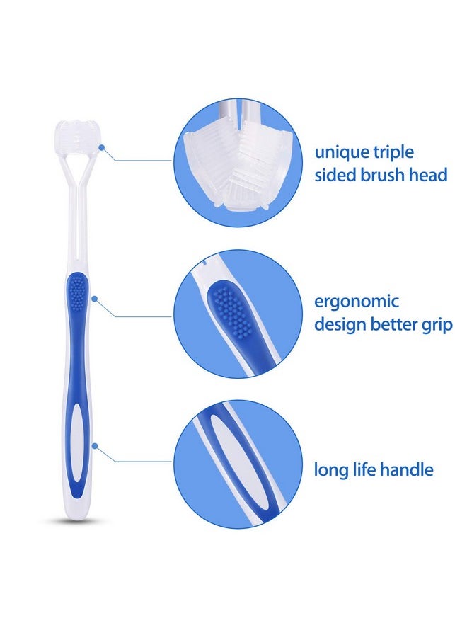 2 Pieces Autism Toothbrush Three Bristle Travel Toothbrush for Complete Teeth and Gum-Care, Great Angle Bristles Clean Each Tooth, Soft and Gentle (Green, Blue)