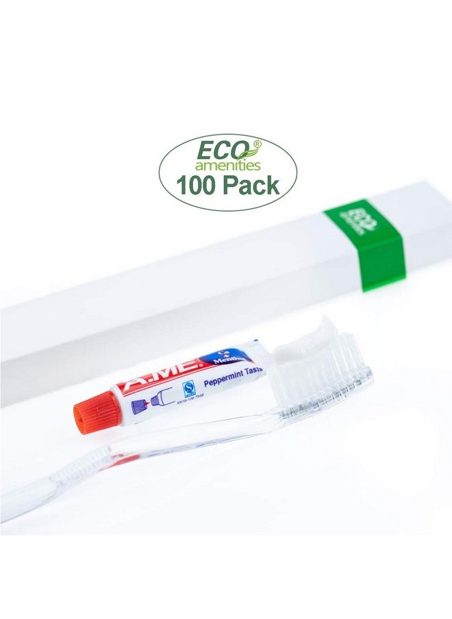 ECO amenities Travel Toothbrush Kit - Manual Disposable Toothbrush with Toothpaste, in Individually Wrapped Paper Box, 100 Sets per Case - Travel Toothbrush and Toothpaste for Hotels and Hospitality