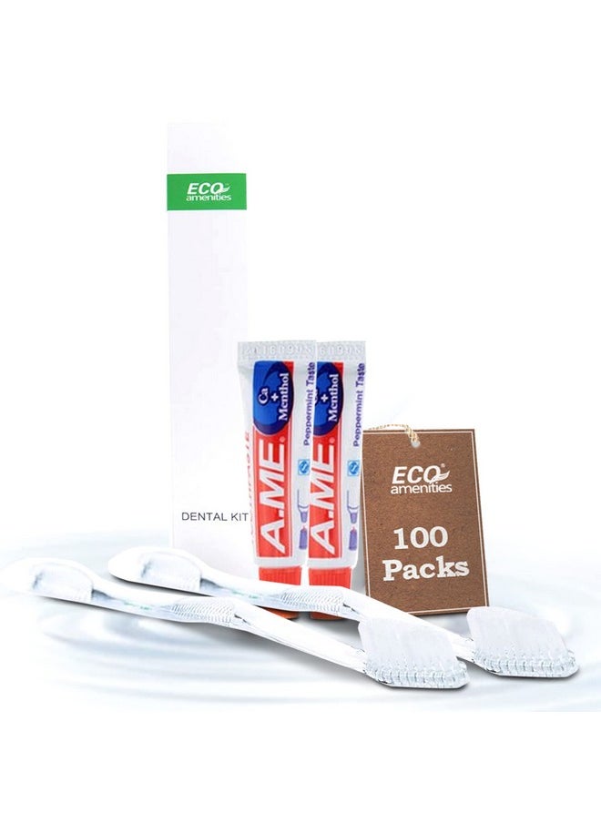 ECO amenities Travel Toothbrush Kit - Manual Disposable Toothbrush with Toothpaste, in Individually Wrapped Paper Box, 100 Sets per Case - Travel Toothbrush and Toothpaste for Hotels and Hospitality