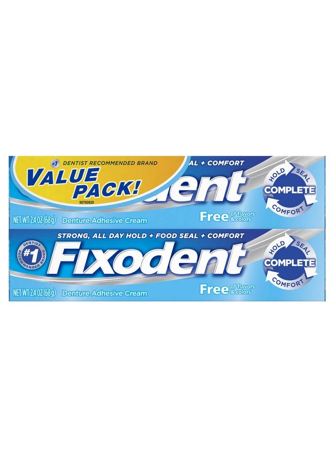 Fixodent Dentures Adhesive Cream Free Twin Pack 2.4 Oz, Pack of 2