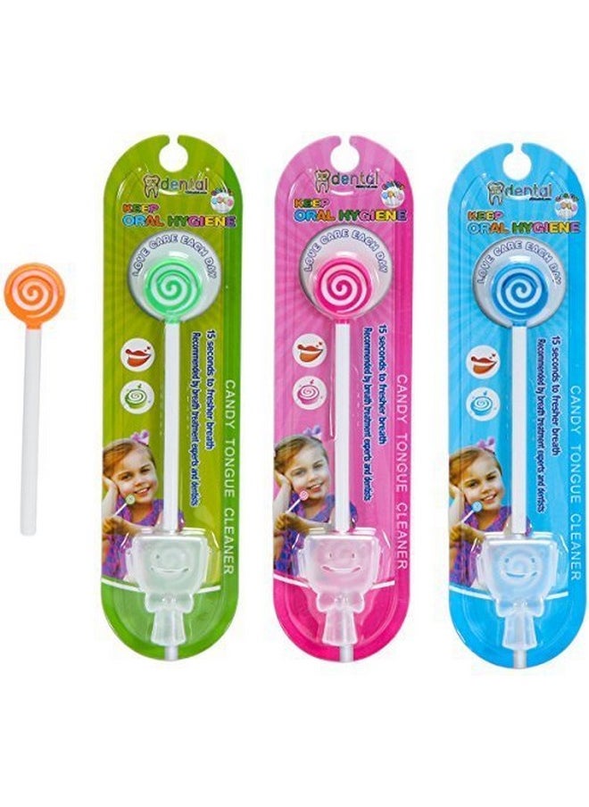 Kids Tongue Scraper or Cleaner Set - Pack of 4 BPA-Free Plastic Dental Scrapers Helps Freshen Bad Breath, Remove Gunk - Multicolored with Easy-to-Grasp Handles and Brush Covers by 55Dental, Ages 2+