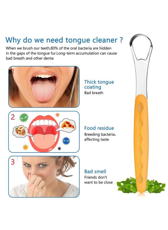 4 Pcs Tongue Scraper Cleaner Adults and Kids Stainless Steel Tongue Brush Metal Tongue Scraper Reduce Bad Breath with Travel Cases for Men Women Oral Mouth, Orange, Black, Green and Blue