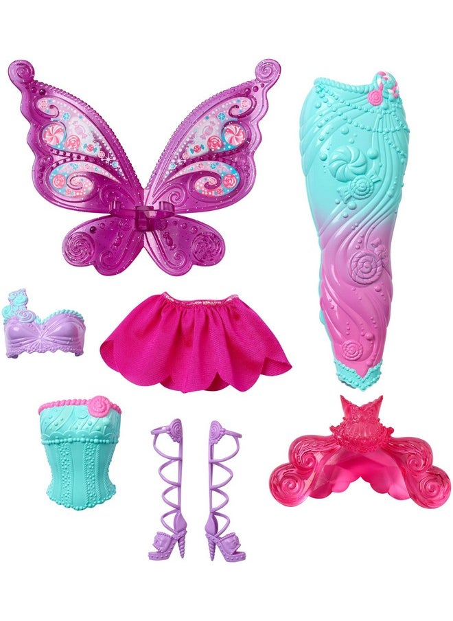 Barbie Doll and Fairytale Dress-Up Set, Clothes and Accessories for Princess, Mermaid and Fairy Characters, Kids Toys and Gifts