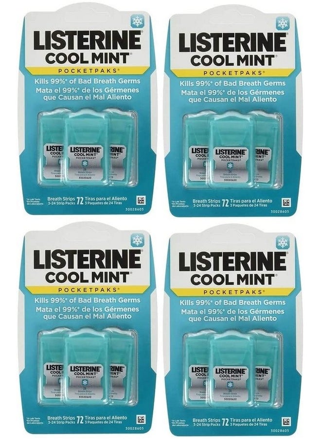 Listerine Cool Mint Pocketpaks Breath Strips, 12-24-Strip Pack Total 288 Strips