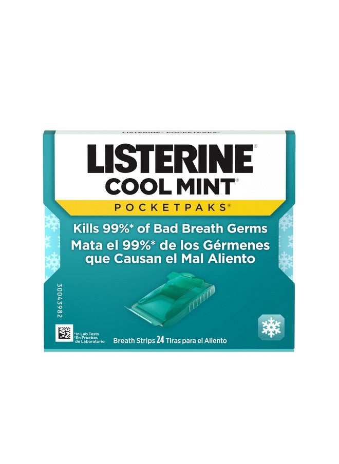 Listerine Cool Mint Pocketpaks Breath Strips Kills Bad Breath Germs, 24-Strip Pack (12 Pack)