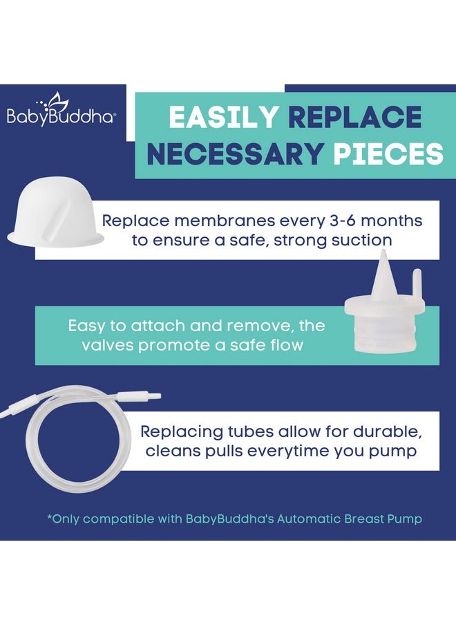 BabyBuddha Breast Pump Accessories - Triple Bundle for BabyBuddha Automatic Breast Milk Pump - Includes 2 Silicone Diaphragms, 4 Duckbill Valves & 4 Piece Tube Replacement Set (10 Pieces)