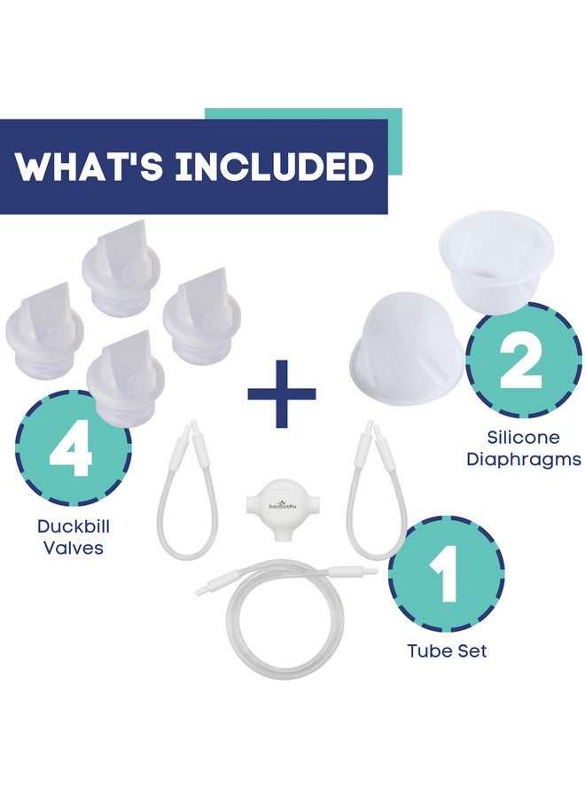 BabyBuddha Breast Pump Accessories - Triple Bundle for BabyBuddha Automatic Breast Milk Pump - Includes 2 Silicone Diaphragms, 4 Duckbill Valves & 4 Piece Tube Replacement Set (10 Pieces)