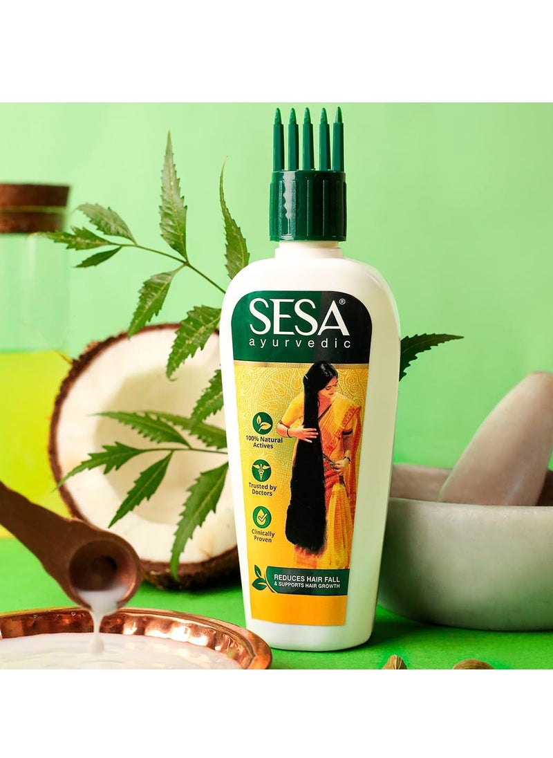 SESA Ayurvedic Hair Oil With Bhringraj & 17 Rare Herbs With Coconut Oil and 4 Nourishing Oil For Hair Growth Help Control Hair Fall with Easy Oil Applicator For Women and Men (200 ml)