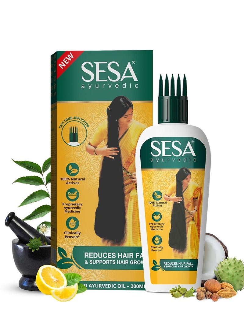 SESA Ayurvedic Hair Oil With Bhringraj & 17 Rare Herbs With Coconut Oil and 4 Nourishing Oil For Hair Growth Help Control Hair Fall with Easy Oil Applicator For Women and Men (200 ml)