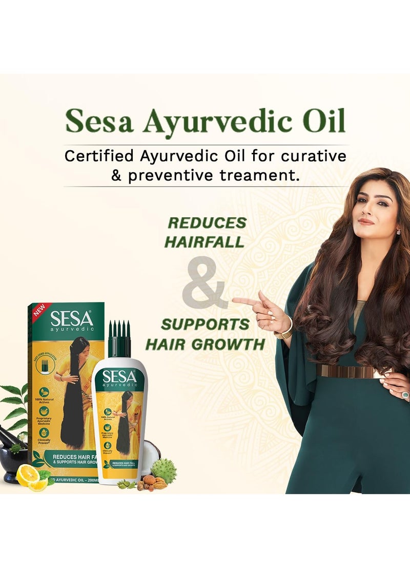 SESA Ayurvedic Hair Oil With Bhringraj & 17 Rare Herbs With Coconut Oil and 4 Nourishing Oil For Hair Growth Help Control Hair Fall with Easy Oil Applicator For Women and Men (200 ml)