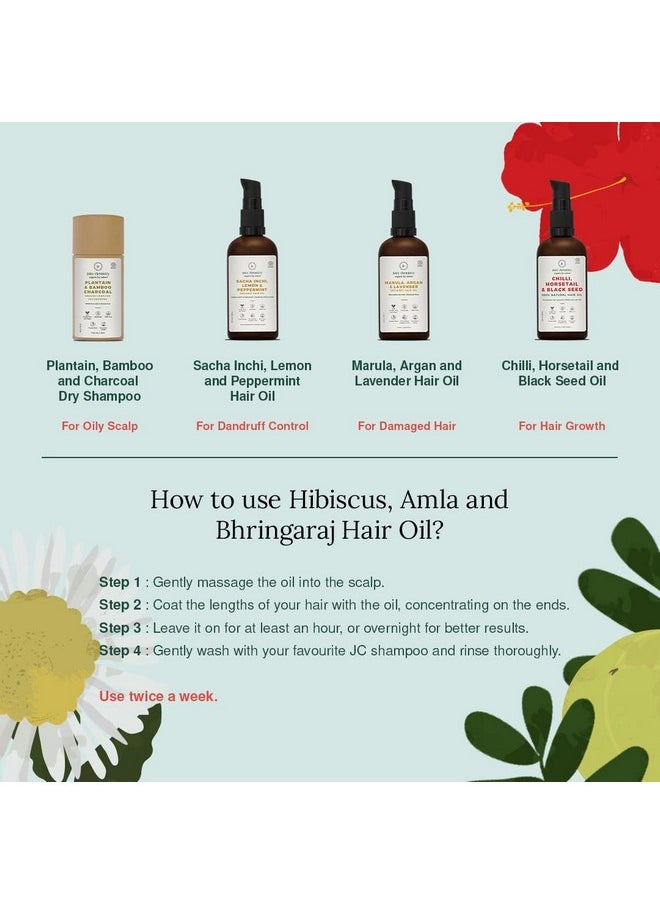 Juicy Chemistry Hibiscus Amla & Bhringaraj Fortifying Hair Oil, 100 ml | Natural Ayurvedic Formulation with Clinically Proven 10-Herb Oil Blend | Strengthens Roots, Reduces Hair Fall & Breakage | Cruelty Free & Vegan