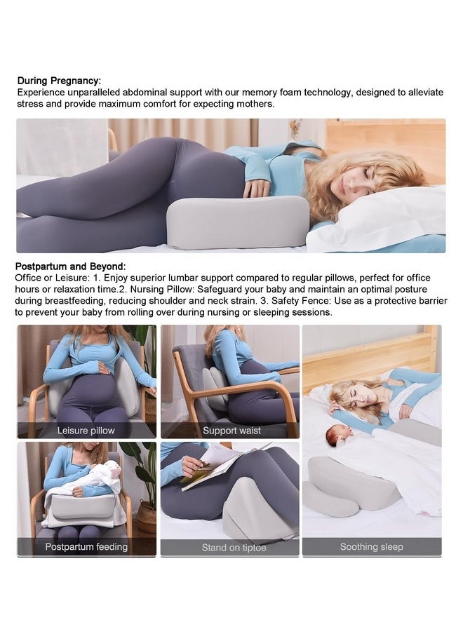 Pregnancy Pillows for Sleeping, Upgraded Memory Foam Maternity Pillow, Pregnancy Body Pillow for Pregnant Women with Removable, Washable Cover, Support for Belly,Back (Light Grey)