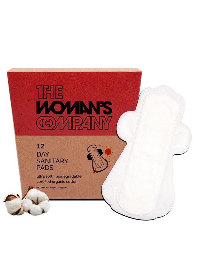 The Woman's Company Sanitary Pads- Day | Organic, Biodegradable, Chemical Free & Rash Proof | Napkin for Maximum Coverage & Normal Flow | 100% Cotton Regular Pad (Pack of 12pcs)