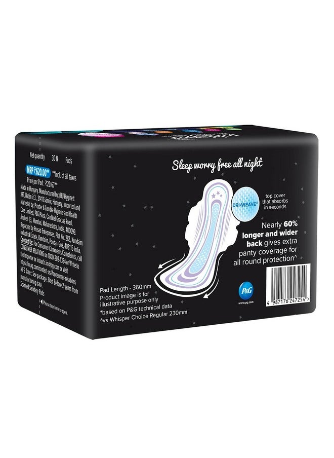 Bindazzz Nights Sanitary Pads, 30 Xxl+ Pads, Upto 0% Leaks All Night Long, For Heavy Flow, 40% Longer & Wider Back, Comfortable Cushiony Soft Wings, Disposable Wrapper