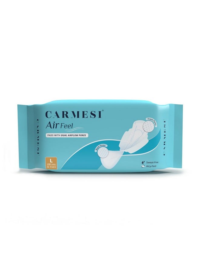 Carmesi Air Feel Sanitary Pads With Dual Airflow Pores - 40 Large Pads | Airy, Dry, Sweat-Free, Rash-Free & Comfy | Soft, Lightweight & Ultra-Thin | Super-Absorbent Core | Non-Toxic