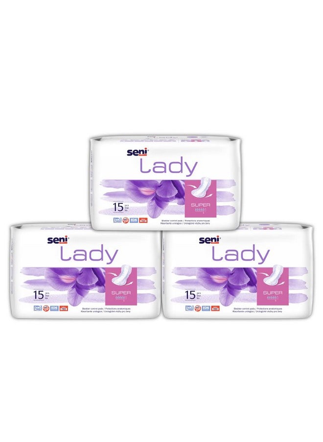 Seni Lady Super Bladder Control Pads | Moderate Incontinence | Highly Absorbent, Skin Friendly | Size 370 mm | Pack of 3 | 15 Pcs Each