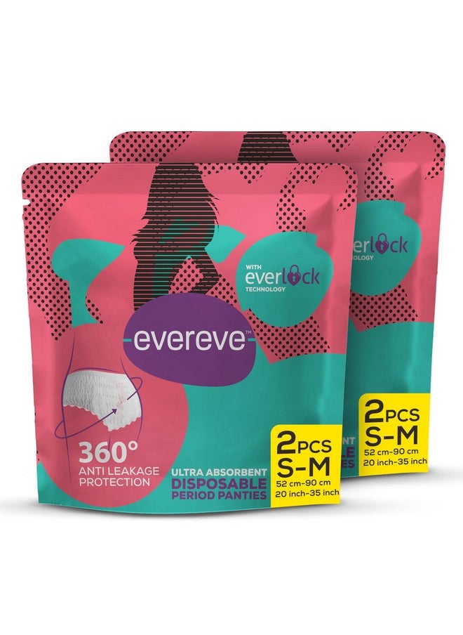 EverEve Ultra Absorbent Disposable Period Panties, S-M, 2x2's Pack, 0% Leaks, Sanitary protection for women & Girls, Maternity Delivery Pads, 360 Protection, Postpartum & Overnight use, Heavy Flow