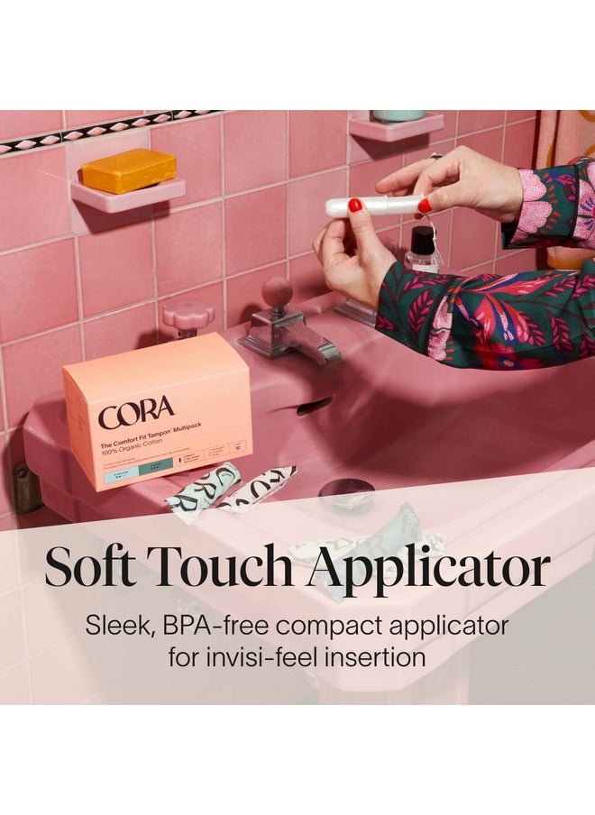 Cora Organic Applicator Tampon Multipack | 18 Super & 18 Super Plus Absorbency | 100% Organic Cotton, Unscented, BPA-Free Compact Applicator | Leak Protection | Packaging May Vary | 36 Total