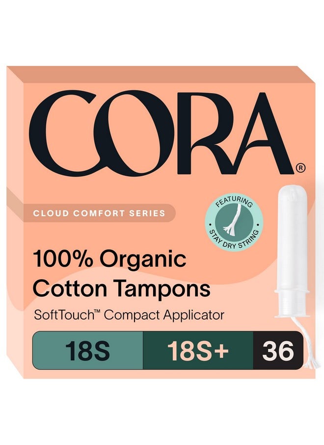 Cora Organic Applicator Tampon Multipack | 18 Super & 18 Super Plus Absorbency | 100% Organic Cotton, Unscented, BPA-Free Compact Applicator | Leak Protection | Packaging May Vary | 36 Total