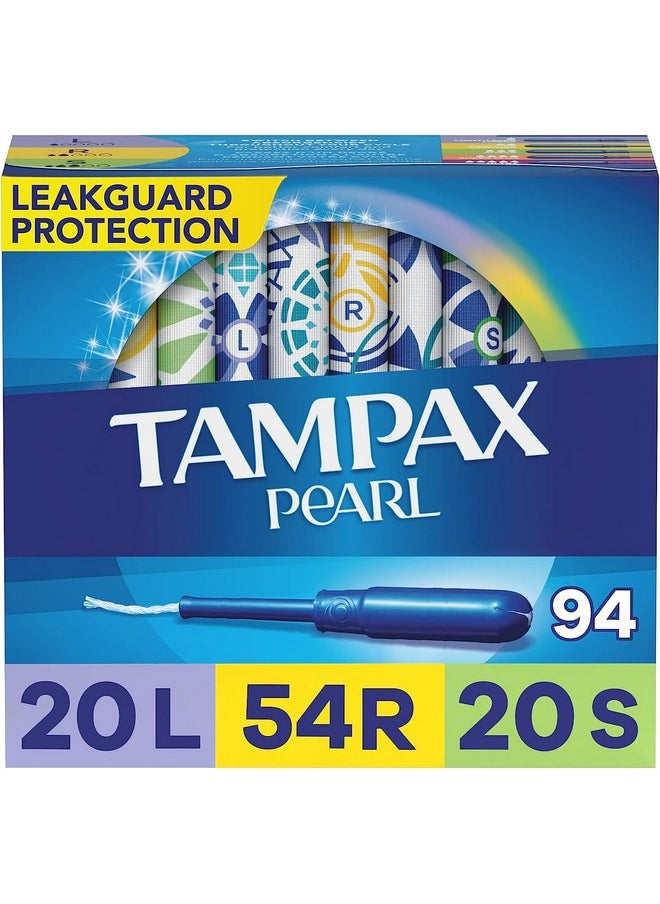 Tampax Pearl Tampons Multipack, Light/Regular/Super Absorbency, with Leakguard Braid, Unscented, 94 Count