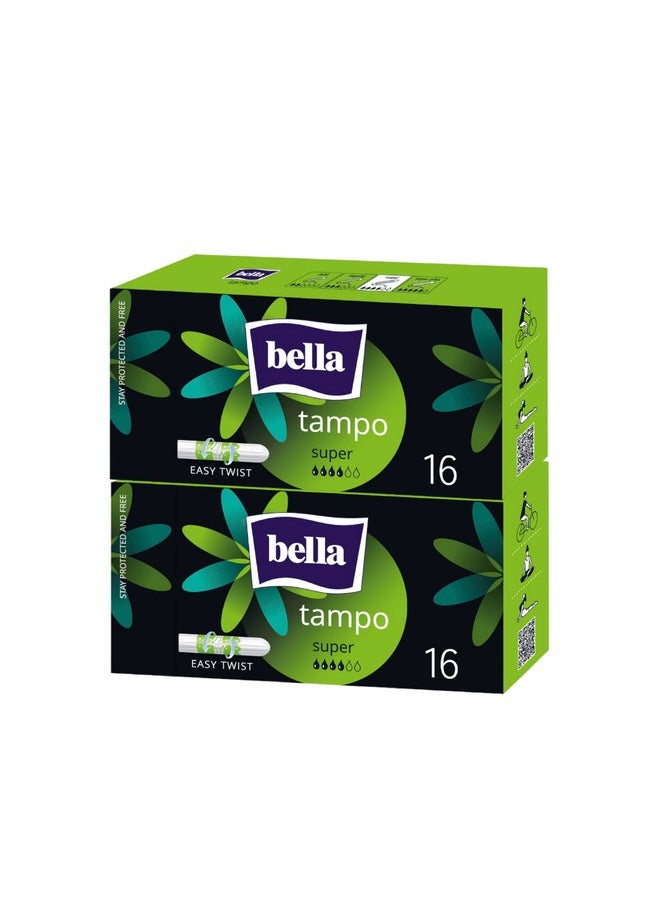 Bella Tampon Super Easy Twist for Women | High Absorbtion | For Heavy Flow | Soft & Safe Protection | Pack of 2 | 16 Pcs Each