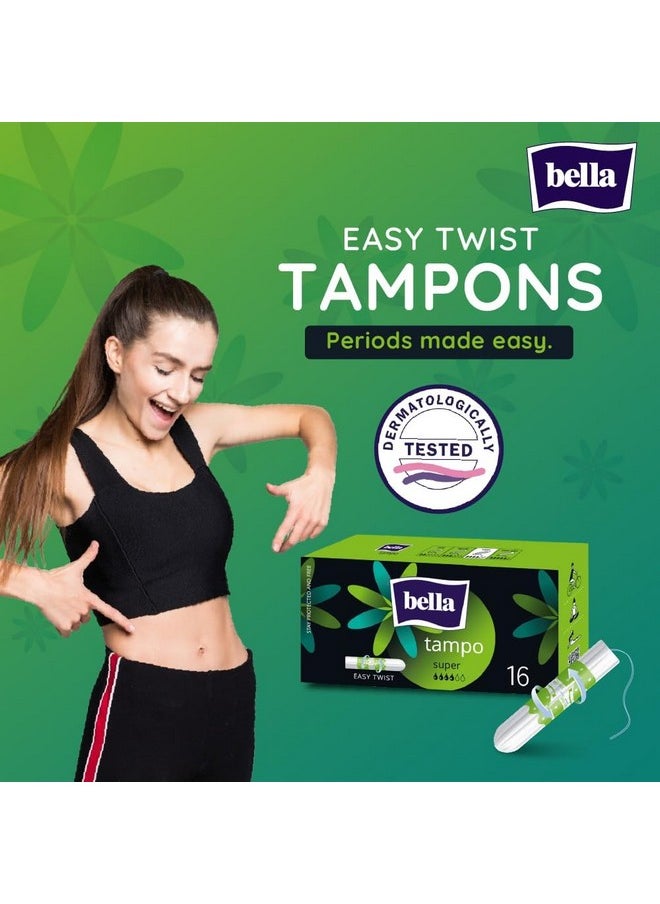 Bella Tampon Super Easy Twist for Women | High Absorbtion | For Heavy Flow | Soft & Safe Protection | Pack of 2 | 16 Pcs Each