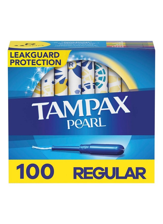 Tampax Pearl Tampons Regular Absorbency, With Leakguard Braid, Unscented, 50 Count x 2 Packs (100 Count total)