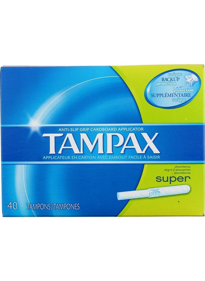 Tampax Cardboard Applicator Tampons, Super Absorbency 40 ea (Pack of 3)