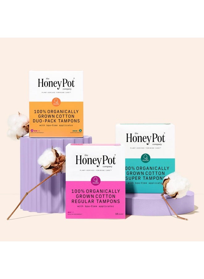 The Honey Pot Company - Regular Absorbency - 54ct - 100% Organic Tampons w/Bio Plastic Applicator - Feminine Care - Natural, Plant-Based - Unscented Tampons - 18 Count - Pack of 3