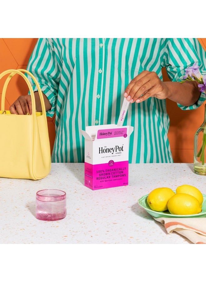 The Honey Pot Company - Regular Absorbency - 54ct - 100% Organic Tampons w/Bio Plastic Applicator - Feminine Care - Natural, Plant-Based - Unscented Tampons - 18 Count - Pack of 3