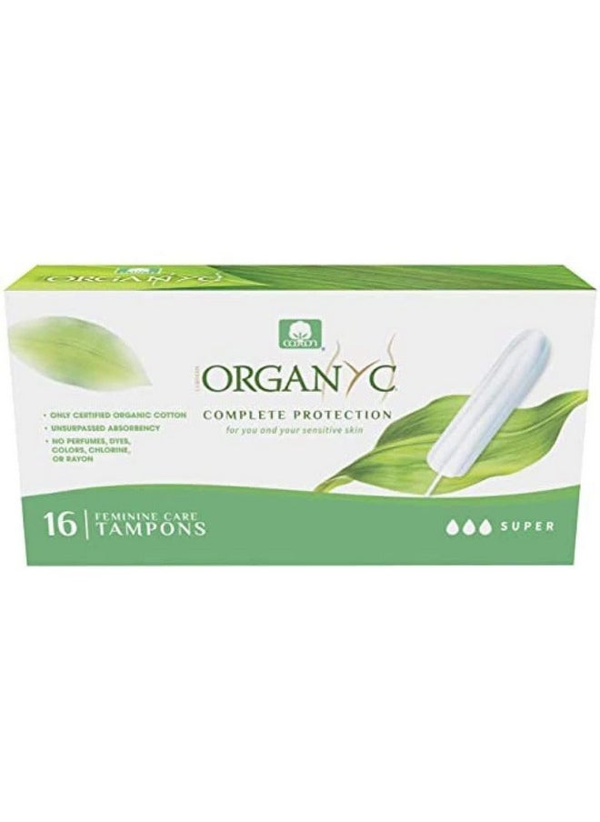 Organyc 100% Certified Organic Cotton Tampons, No Applicator, Super, 16 Count, White