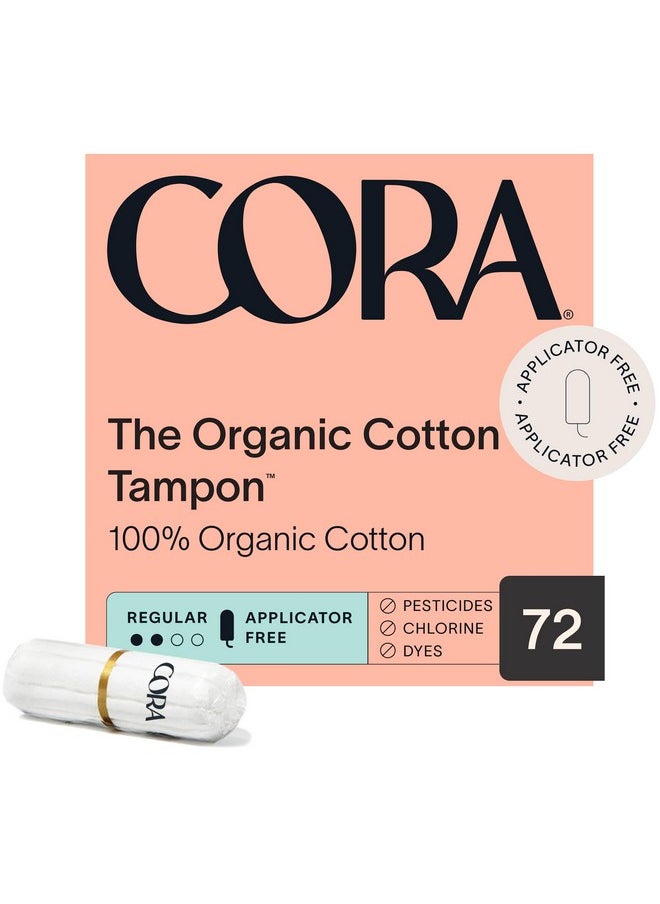 Cora 100% Organic Cotton Non-Applicator Tampons | Ultra-Absorbent, Unscented, Natural, Non-Toxic, Applicator Free | Eco-Conscious