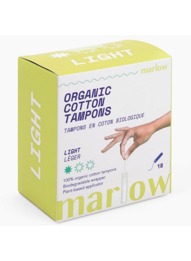 100% Organic Cotton Easy Glide Tampons with Compact Plant-Based Applicator | Third-Party Checked for Metals | Biodegradable Wrapping | 18 Count, Fragrance Free, Toxin Free | Light Tampon | by Marlow