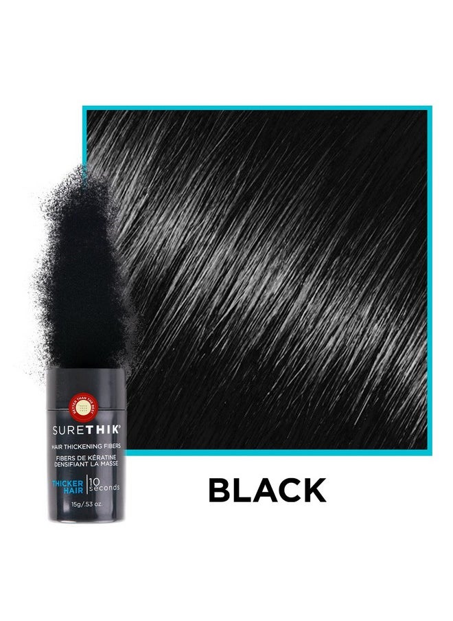 SureThik Hair Thickening Fibers 15g with Fiber Holding Spray 100ml and Applicator & Hairline Comb (Black)