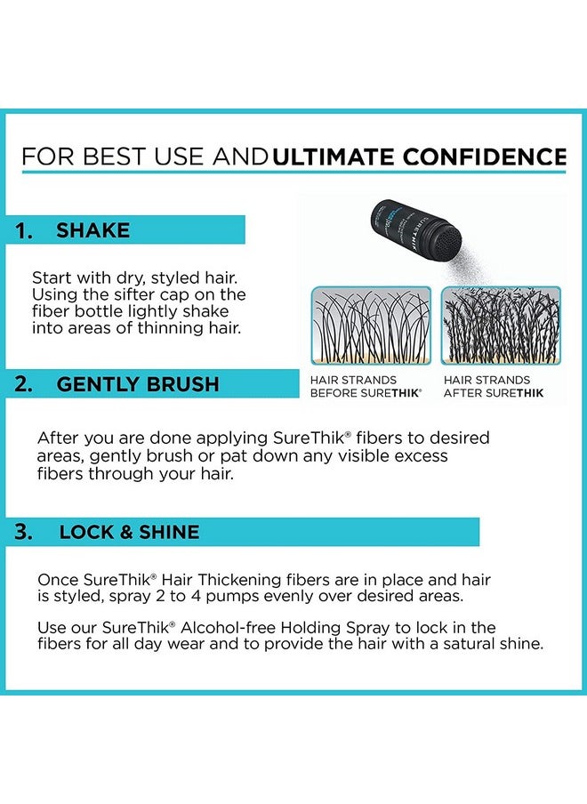 SureThik Hair Thickening Fibers 15g with Fiber Holding Spray 100ml and Applicator & Hairline Comb (Black)