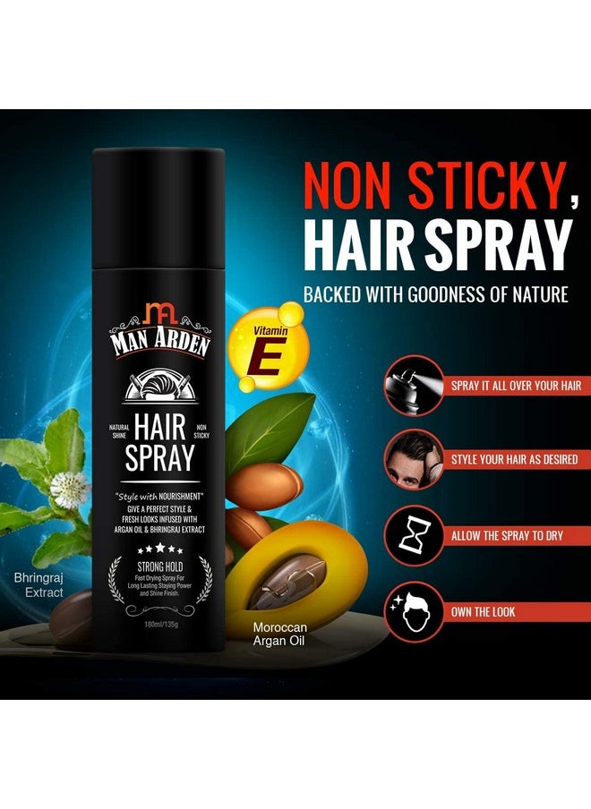 Man Arden Hair Spray - Strong Hold, Styling with Nourishment - Argan Oil and Bhringraj, 180 ml x Pack Of 3