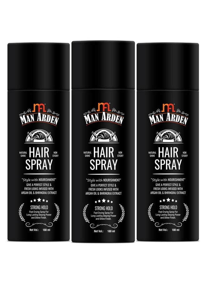 Man Arden Hair Spray - Strong Hold, Styling with Nourishment - Argan Oil and Bhringraj, 180 ml x Pack Of 3