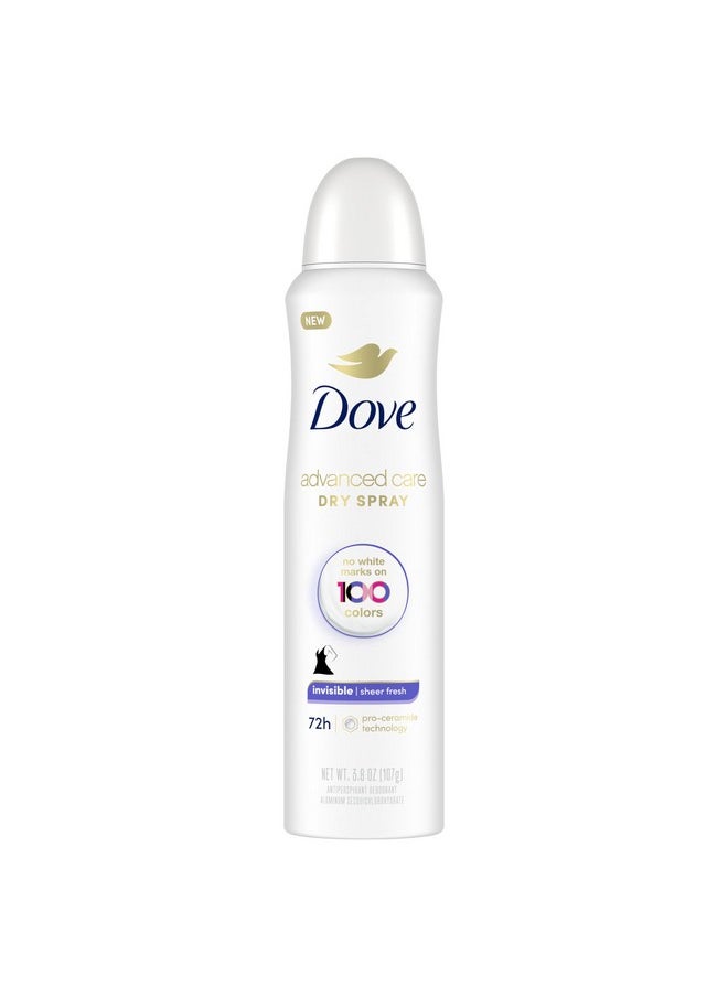 Dove Advanced Care Invisible Dry Spray Antiperspirant Deodorant No White Marks on 100 Colors Sheer Fresh 48-Hour Sweat and Odor Protecting Deodorant for Women 3.8 oz, Pack of 12