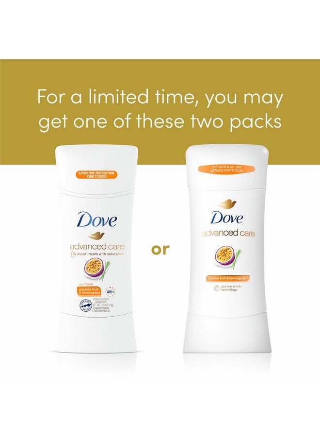 Dove Advanced Care Antiperspirant Deodorant Stick Passion Fruit & Lemongrass scent 4 Count Antiperspirant deodorant with Pro Ceramide Technology 72-hour odor control and all-day sweat protection 2.6oz