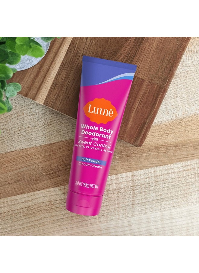 Lume Whole Body Deodorant Plus Sweat Control - Smooth Cream Tube - 72 Hour Odor And Sweat Control - Baking Soda Free, Skin Loving - 3.0 ounce (Pack of 2) (Soft Powder)