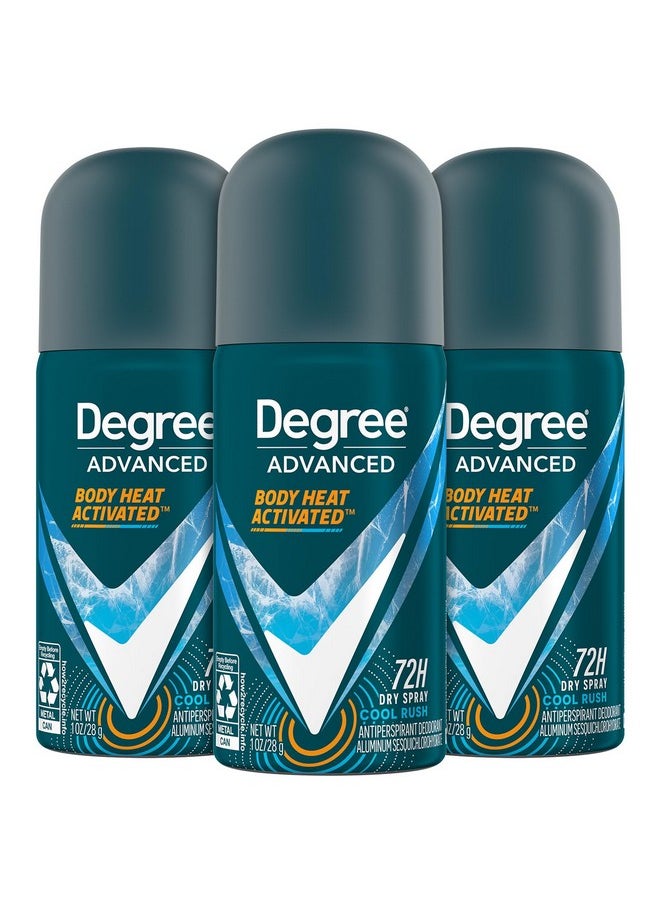 Degree Men’s Travel Deodorant Antiperspirant 3-Pack - 72H Advanced Protection Dry Spray, Cool Rush Scent, 1 Oz Ea