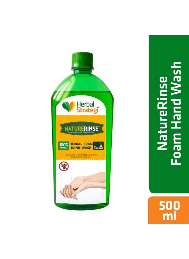 Herbal Strategi - Nature Rise Hand Sanitizer | 100% Herbal | Foam Hand Wash| Made with Lemongrass, Neem Oil, Lemon Oil, Tulsi Oil & Coconut Oil | Eco-friendly & Biodegradable | Skin Safe, Baby Safe & Pet-Friendly | 500mL (Refill)