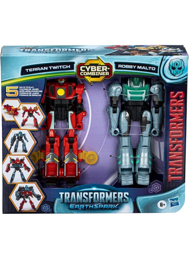 Transformers EarthSpark Cyber-Combiner Terran Twitch and Robby Malto Robot Action Figures (12.5 cm)