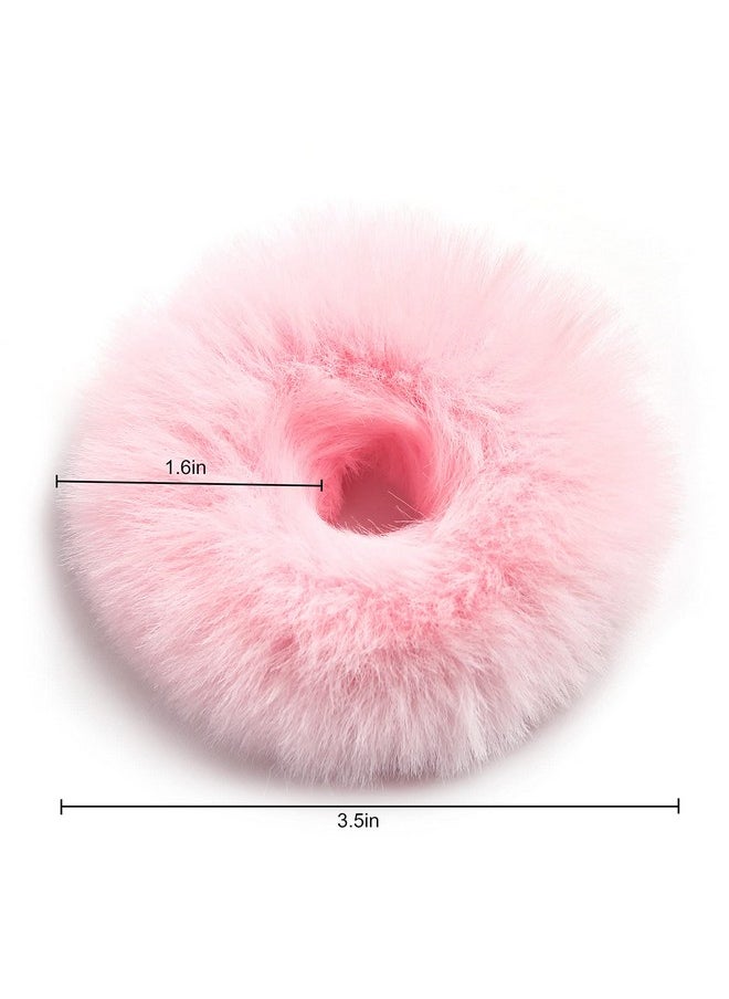 Furling Pompoms Furry Faux Rabbit Fur Hair Scrunchies Artificial Fur Hair Bobbles Elastic Hair Band Rope Wristband Ponytail Accessories Light Pink 2pcs