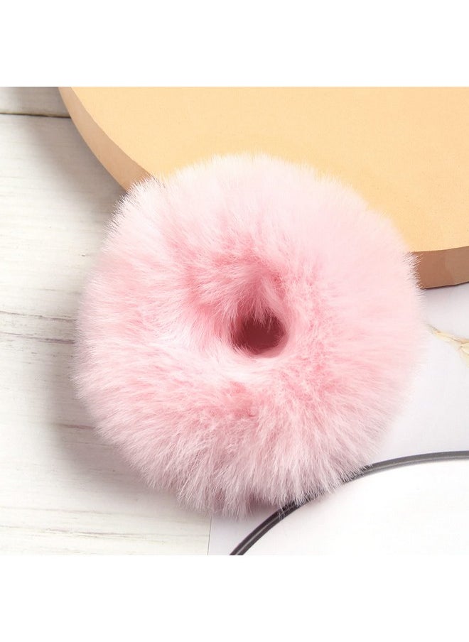 Furling Pompoms Furry Faux Rabbit Fur Hair Scrunchies Artificial Fur Hair Bobbles Elastic Hair Band Rope Wristband Ponytail Accessories Light Pink 2pcs