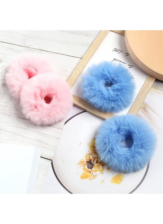 Furling Pompoms Furry Faux Rabbit Fur Hair Scrunchies Artificial Fur Hair Bobbles Elastic Hair Band Rope Wristband Ponytail Accessories Light Pink 2pcs