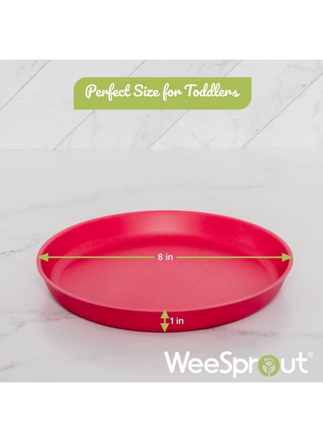 WeeSprout Bamboo Plates, Set of 4, Kid-Sized Bamboo Kids Plates, Dishwasher Safe Bamboo Plates for Kids (Blue, Yellow, Orange, & Red)